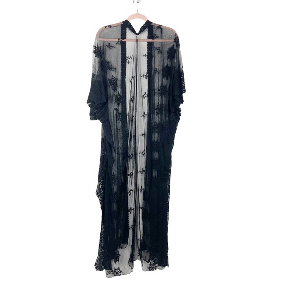 Boho Gypsy Beach Goddess Swim Cover Up Black Maxi Dress Duster Tie Front - Picture 7 of 13